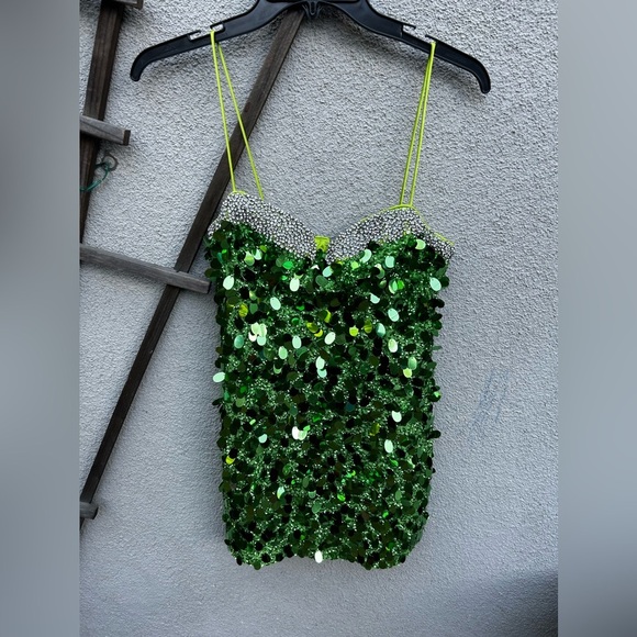 H&M Studio Green Sequined Embellished mini Dress Designer Re-enchantment - Picture 7 of 16